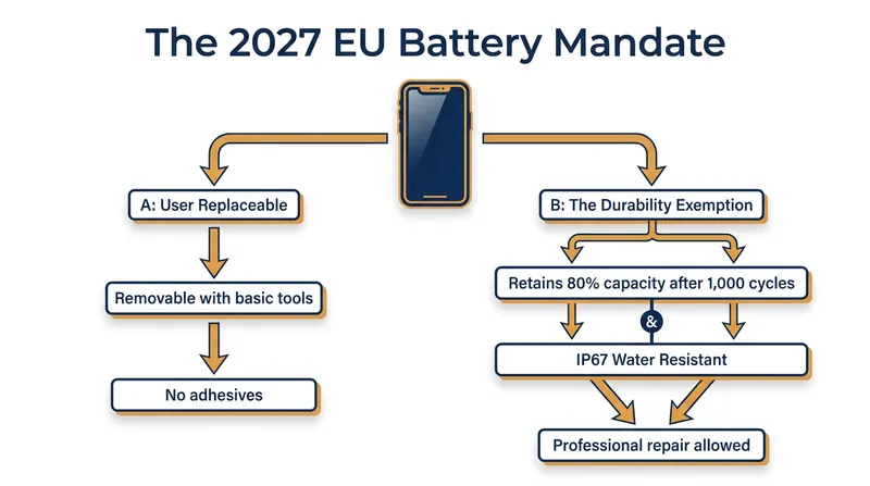 Manufacturers have two paths to compliance: make batteries easily removable, or make them incredibly durable.