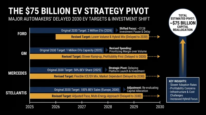 Legacy automakers have absorbed massive costs to delay their all-electric targets and retool for hybrids.