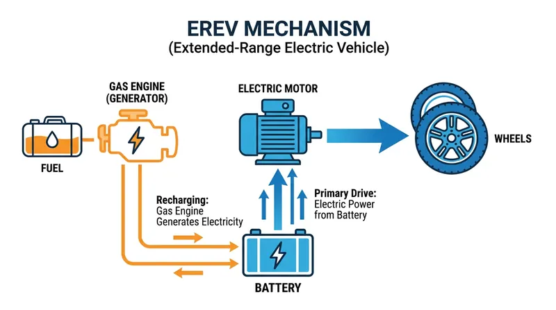 Unlike traditional plug-in hybrids, an EREV uses its gasoline engine exclusively as a generator to recharge the battery.