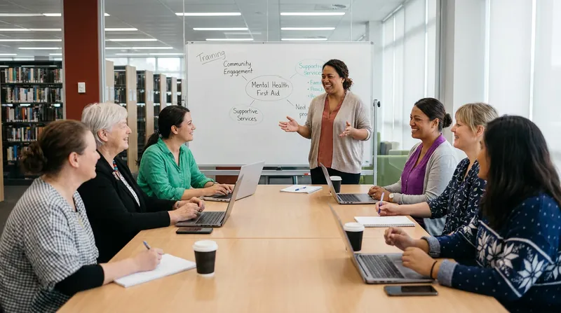 Social workers provide crucial Mental Health First Aid training to help librarians de-escalate crises safely.