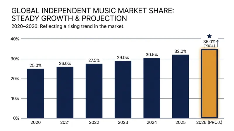 Independent music has steadily captured a larger share of the global market over the past six years.