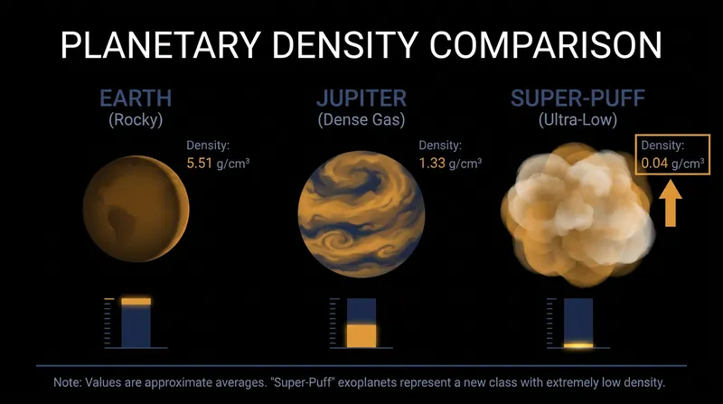 Comparing the density of the newly discovered super-puffs against known planets in our solar system.