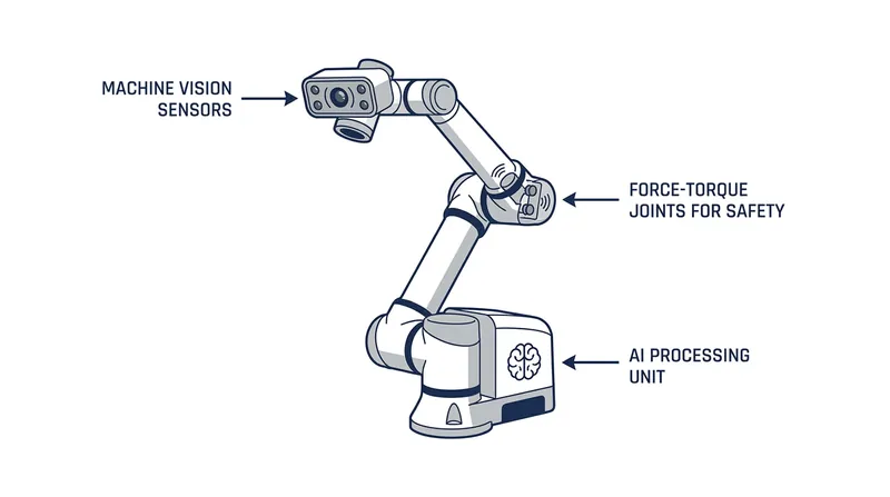 Unlike legacy robots, modern 'cobots' use AI and spatial awareness to work safely alongside human technicians.