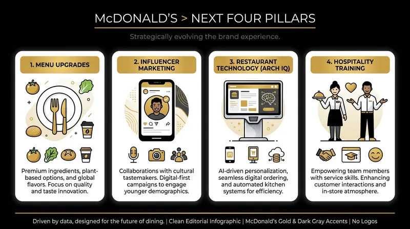 The four pillars of the McDonald's > NEXT global strategy.