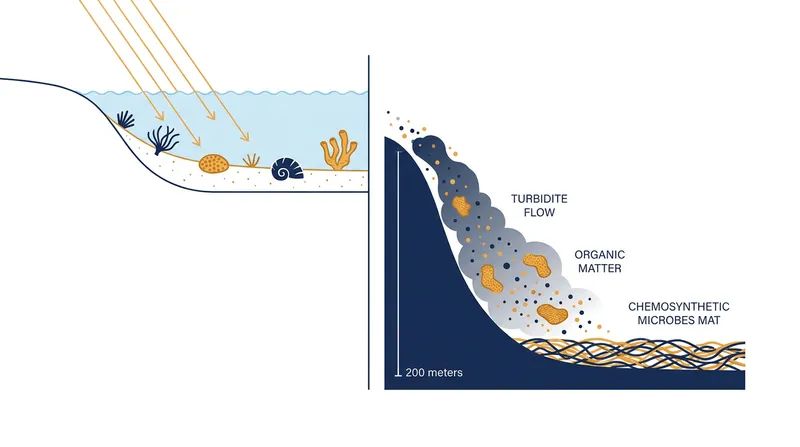How underwater avalanches delivered the chemical fuel necessary for deep-sea microbes to survive without sunlight.