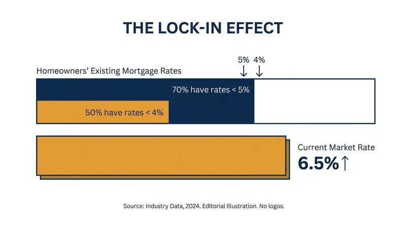 The vast majority of U.S. homeowners are locked into mortgage rates significantly below current market levels.