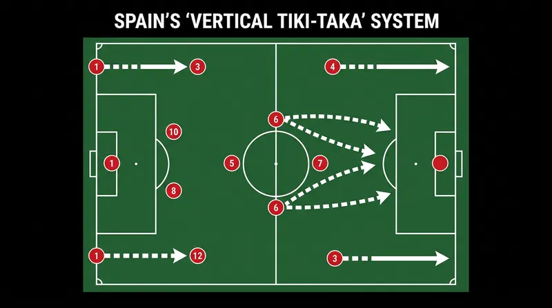 By pinning wingers to the touchlines, De la Fuente opens up the interior half-spaces for late midfield runs.