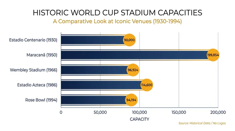 The evolution of peak stadium capacity before the global shift to all-seater safety regulations.