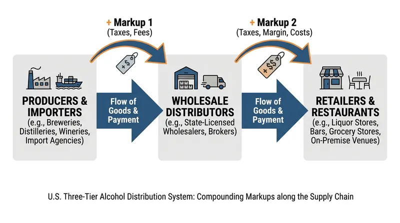 The mandatory Three-Tier System means tariffs are marked up multiple times before reaching the consumer.