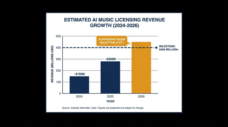 Estimated value of major label AI licensing agreements over the past two years.