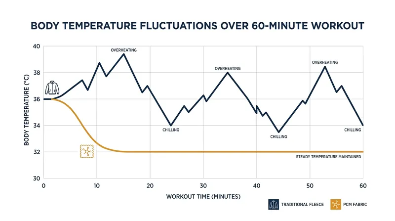 Temperature stability over time: The 'thermal battery' effect of microencapsulated wax.
