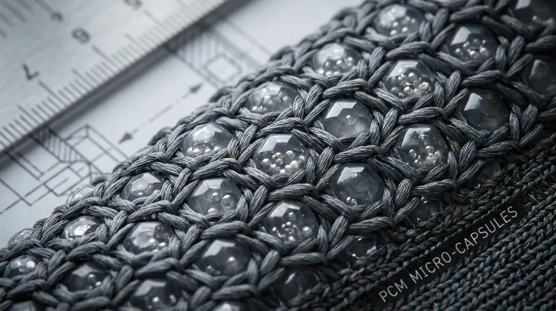 At the microscopic level, kinetic fabrics use 3D self-folding structures to trap air or release heat based on tension.