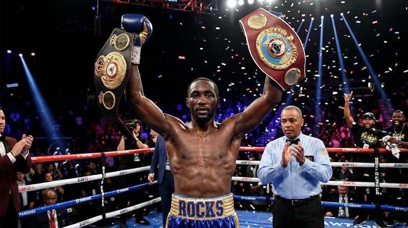 Ennis celebrates becoming a two-division world champion after unifying the WBA and WBO 154-pound titles.
