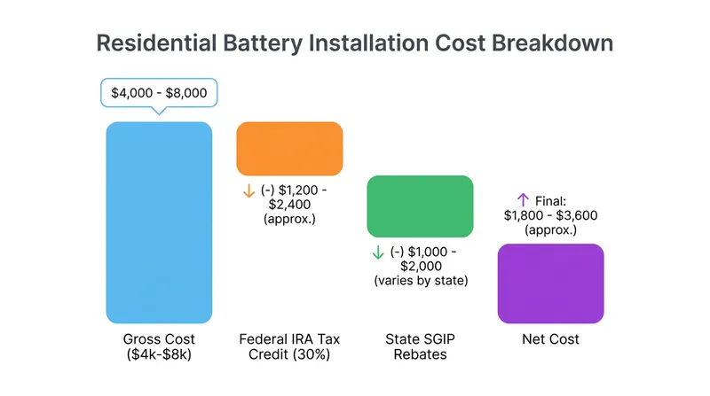 Federal tax credits and state rebates significantly reduce the upfront capital required for home energy storage.
