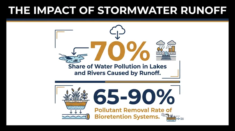 Stormwater runoff is a primary driver of water pollution, but bioretention systems can intercept the vast majority of contaminants.