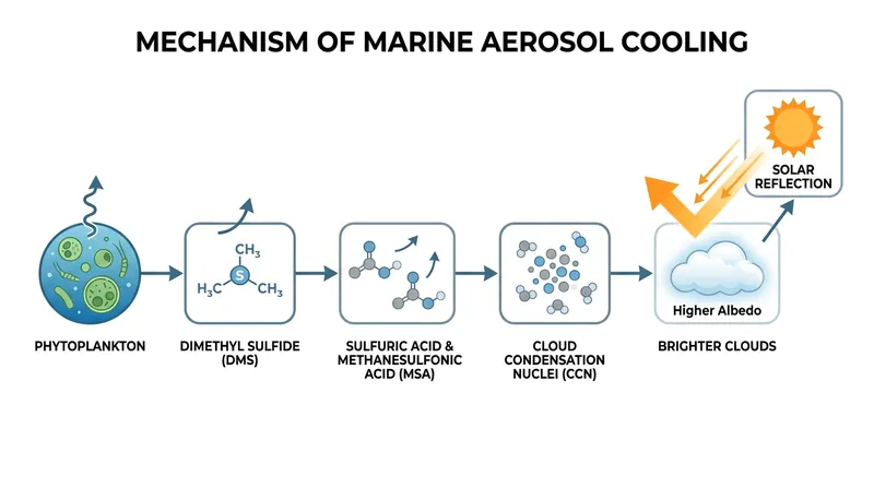The biological pathway from ocean algae to climate-cooling clouds.