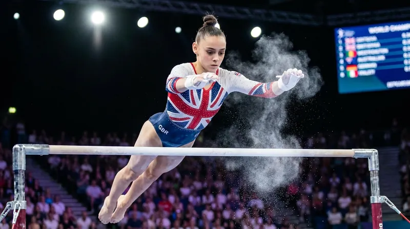 Jessica Gadirova has strategically limited her routines to the uneven bars and balance beam to protect her surgically repaired knee.