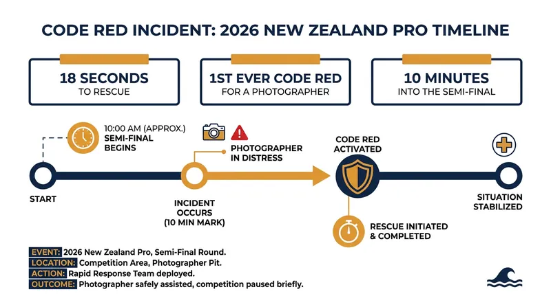 Timeline of the historic Code Red response at the New Zealand Pro.