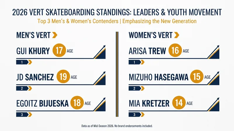 The top of the 2026 global vert standings is entirely dominated by skaters aged 16 and under.