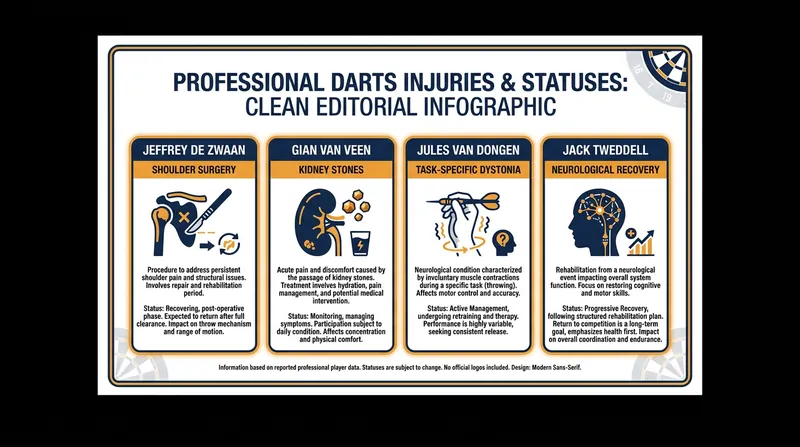 Current injury statuses for key professional darts players.
