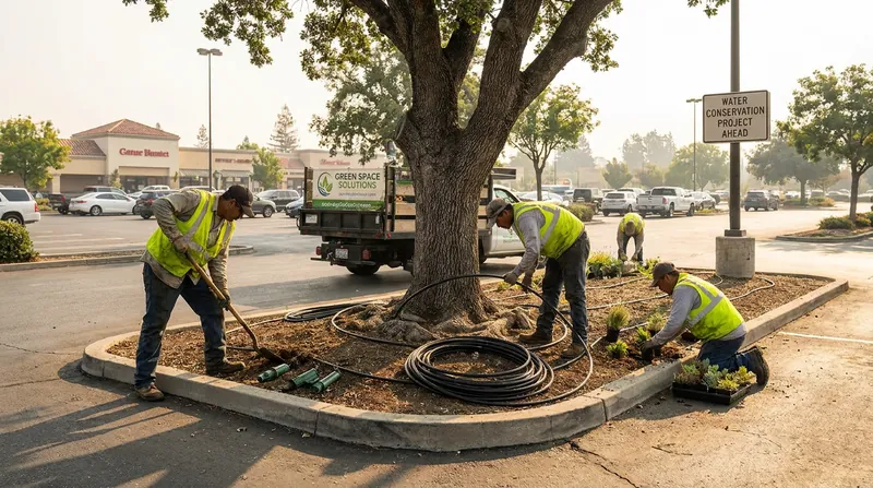 Properties must retrofit their irrigation systems to ensure mature trees survive the turf removal process.