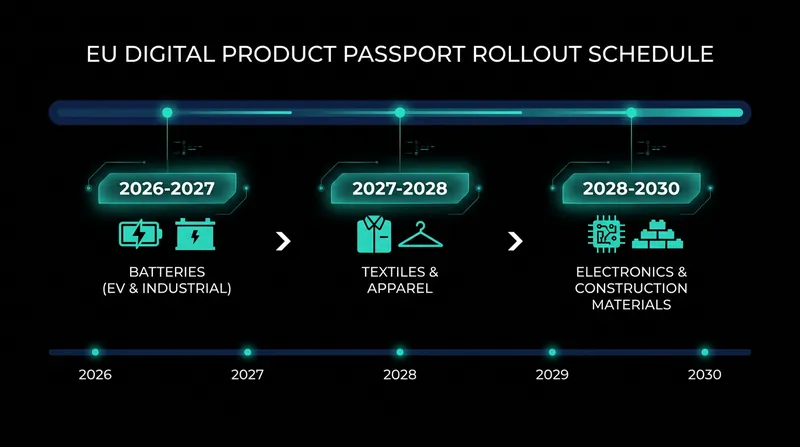The phased implementation timeline for the ESPR mandate across priority sectors.