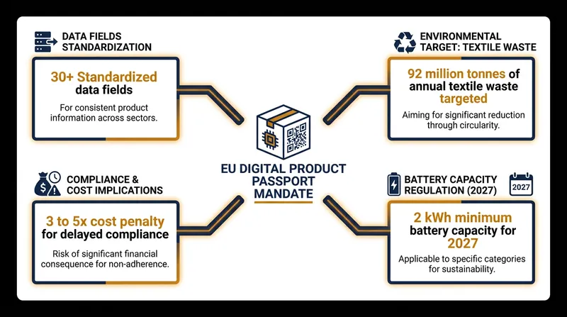 The core data requirements and market stakes of the Digital Product Passport.