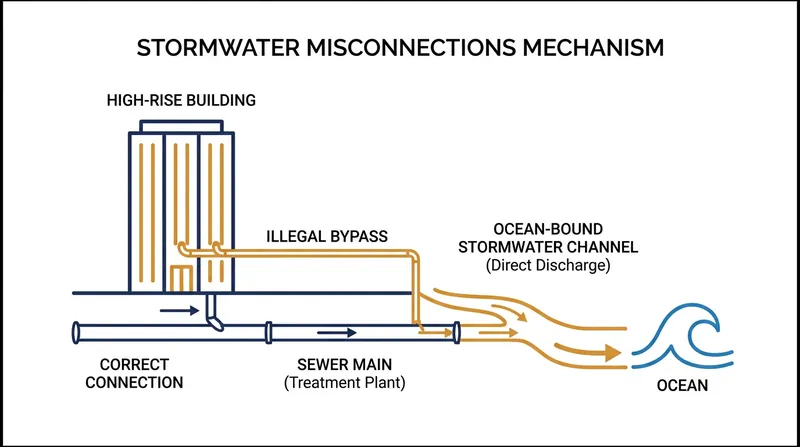 How illegal stormwater misconnections bypass treatment facilities and pollute the ocean.