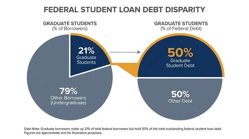 Graduate students represent a small fraction of borrowers but hold half of all federal student loan debt.