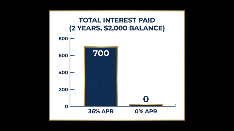 Transferring a balance to a 0% APR card can save hundreds in interest charges over a two-year period.