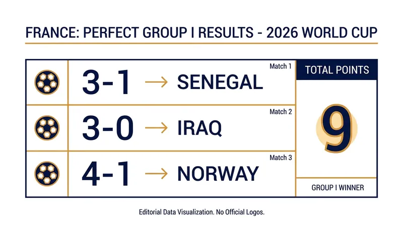 France secured a perfect nine points in Group I, scoring 10 goals across three matches.