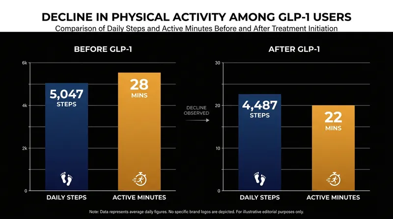 Data from the NIH All of Us Research Program shows a clear decline in both daily steps and moderate-to-vigorous activity.