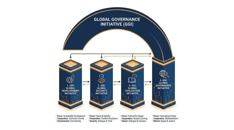 The Global Governance Initiative serves as the structural umbrella for China's three previous international frameworks.