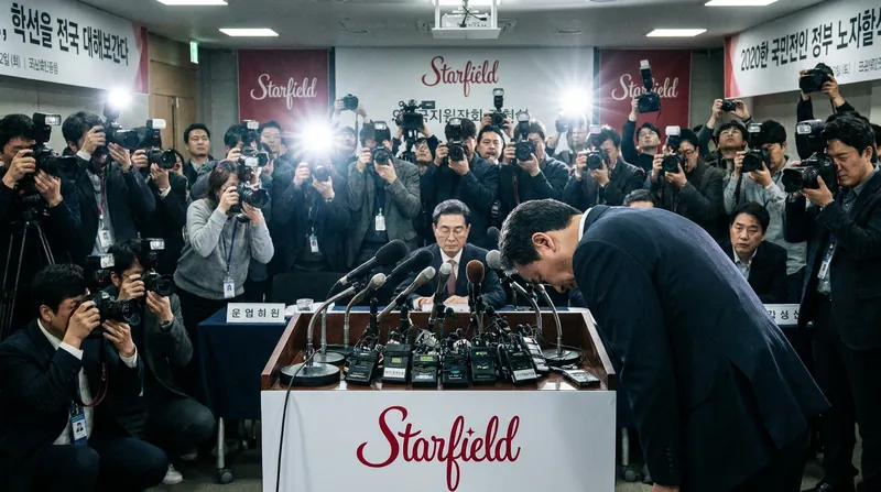 Shinsegae Group Chairman Chung Yong-jin bows in apology during an emergency press conference following the marketing blunder.