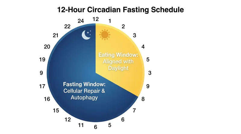 A practical 12-hour eating window designed to align with human diurnal biology.