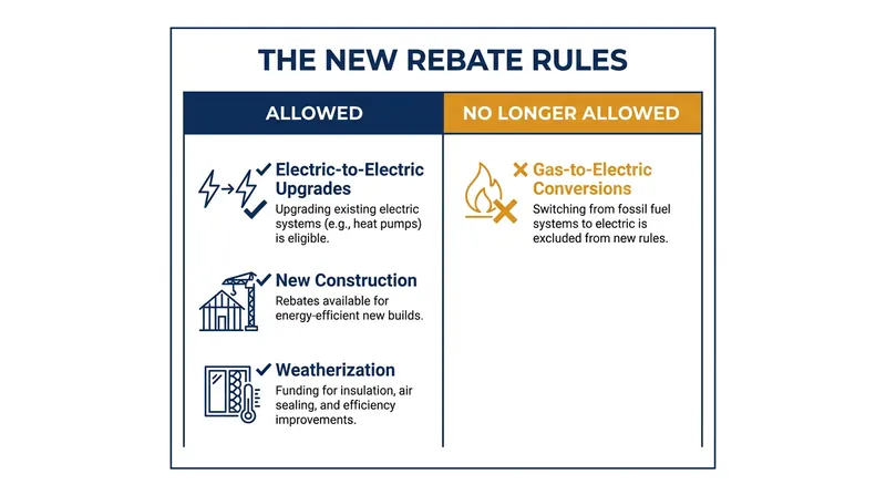 The May 29 guidance restricts HEEHR rebate eligibility to existing electric upgrades and new construction.