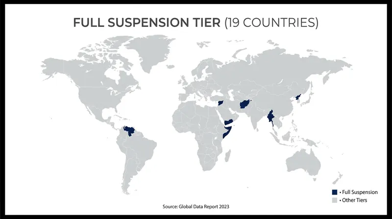 Nineteen countries face a full suspension of all immigrant and non-immigrant visas.