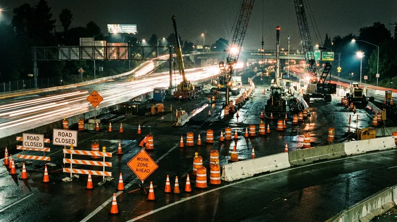 Freeway construction zones are highly variable and visually chaotic, representing a significant edge case for AI.