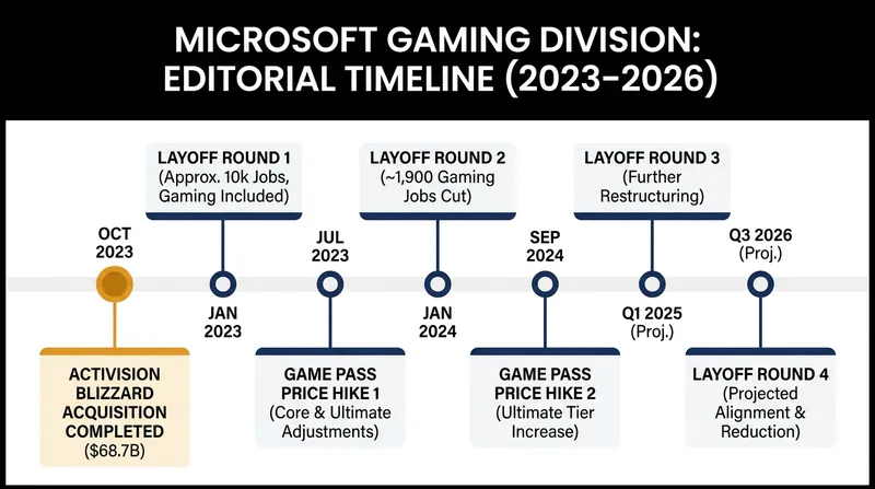A timeline of Microsoft's major gaming moves since the Activision Blizzard merger.
