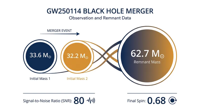 The GW250114 merger produced the loudest gravitational wave signal ever recorded, allowing researchers an unprecedented look at the remnant black hole.