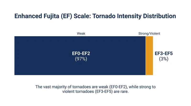 The new IBC mandate targets EF0 to EF2 tornadoes, which account for 97 percent of all recorded tornadic events.