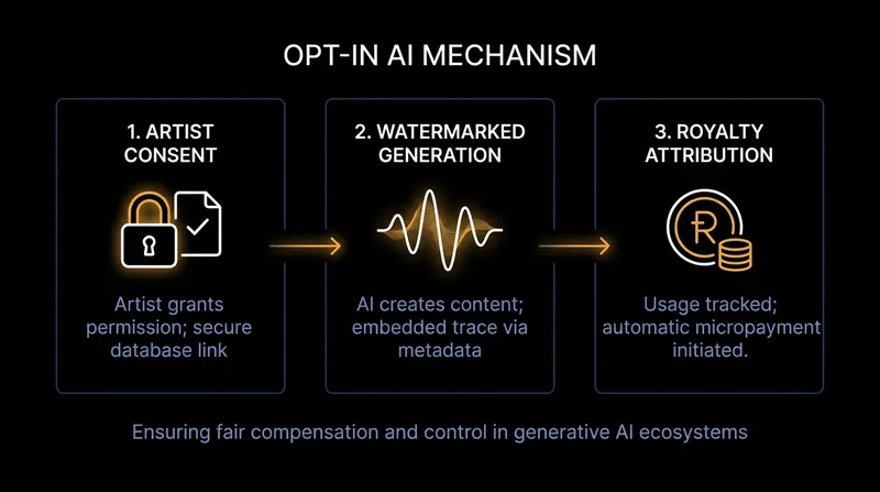 How the new explicit opt-in protocol protects artist likenesses and routes royalties.
