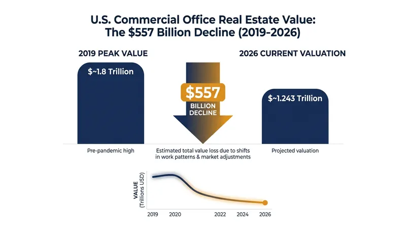 Commercial office values have plummeted as long-term leases expire and companies downsize their footprints.