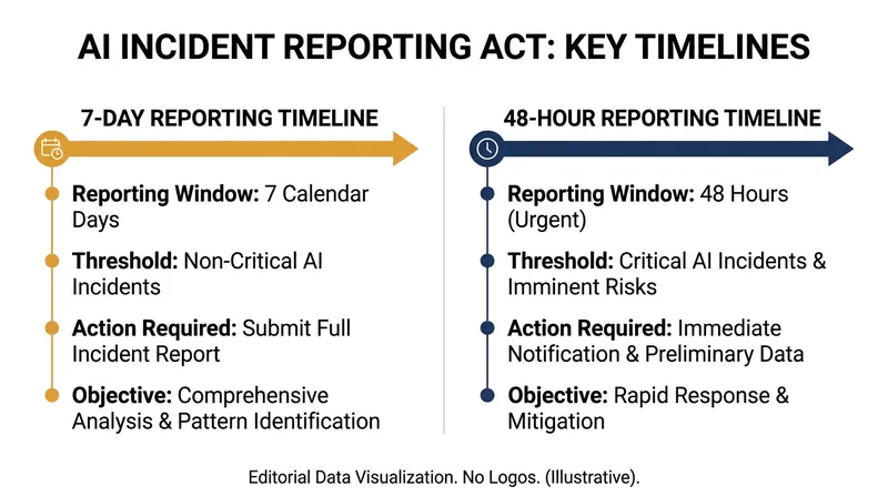 The proposed legislation establishes strict, legally enforceable timelines for disclosing AI failures.