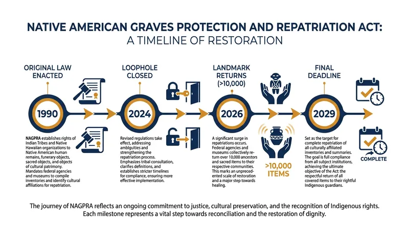 The timeline of NAGPRA enforcement leading up to the 2029 compliance deadline.