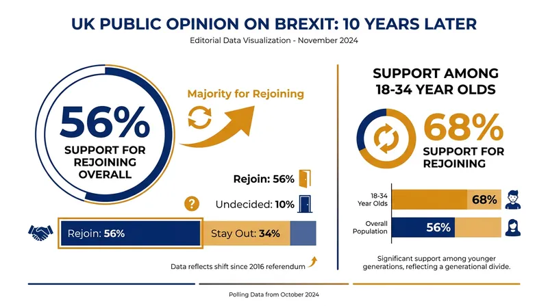 Public support for rejoining the EU has surged, particularly among younger demographics.