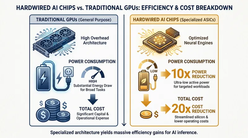 Estimated cost and power savings of the Taalas HC1 compared to traditional GPU infrastructure.