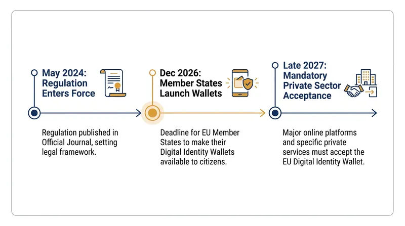 The eIDAS 2.0 mandate establishes strict deadlines for both governments and the private sector.