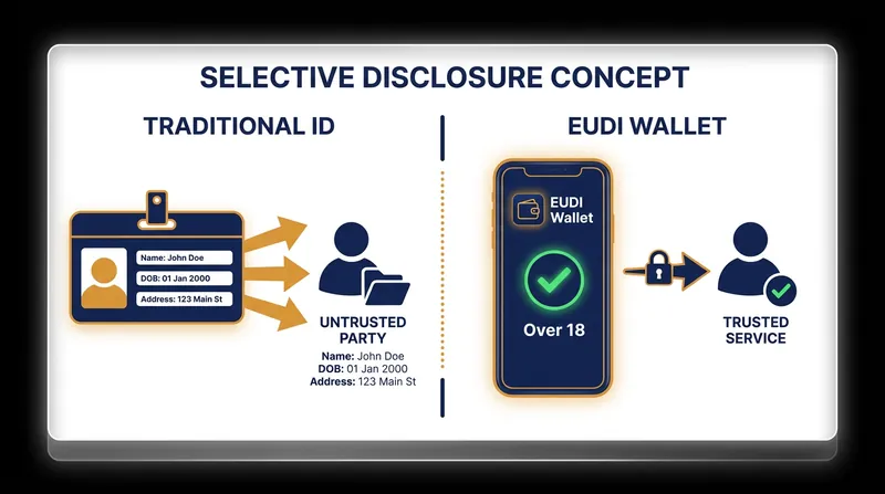 Selective disclosure allows users to prove specific attributes without revealing their full identity.