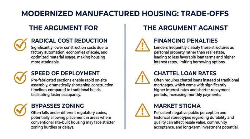 A breakdown of the trade-offs associated with the newly deregulated manufactured housing model.